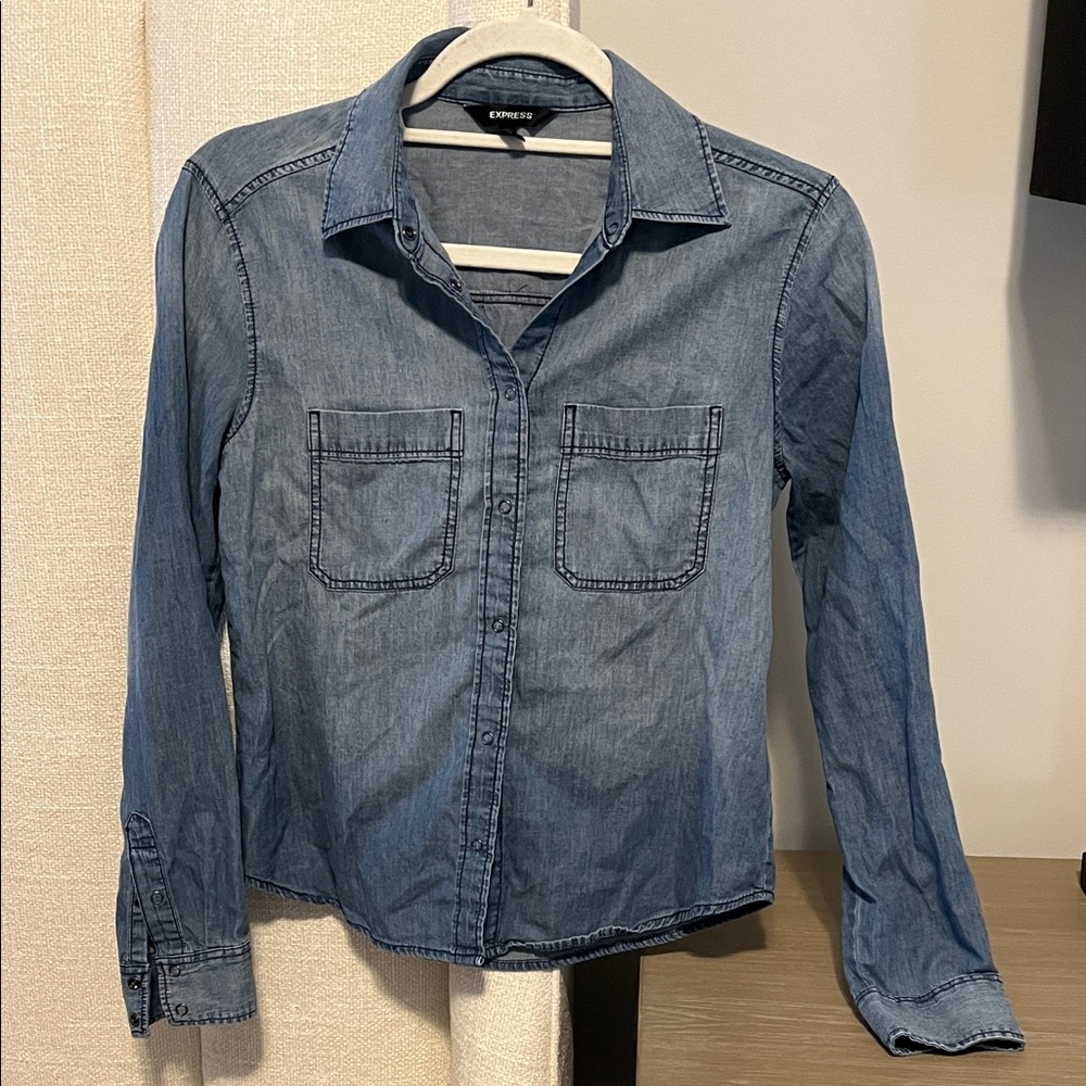 Express Blue Denim Long Sleeve Shirt
